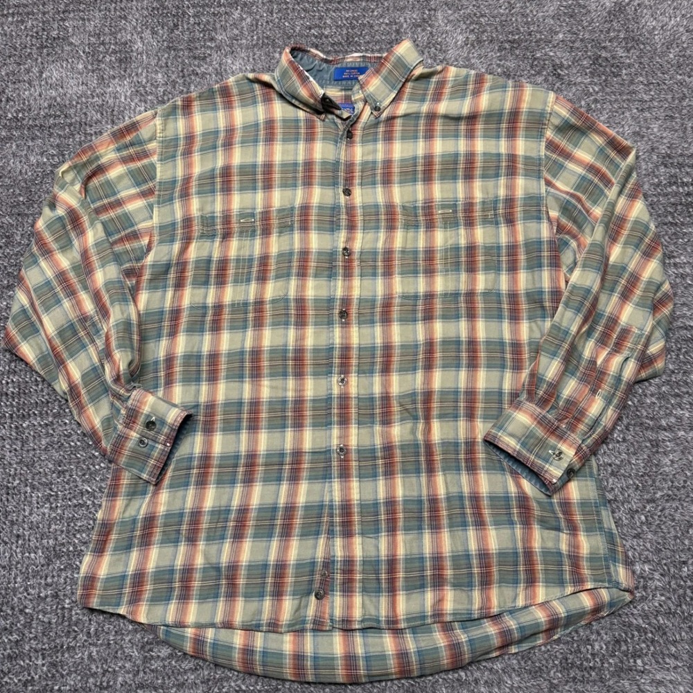 Pendleton Mens Long Sleeve Button Down Shirt L Multicolor‎ Plaid Cotton